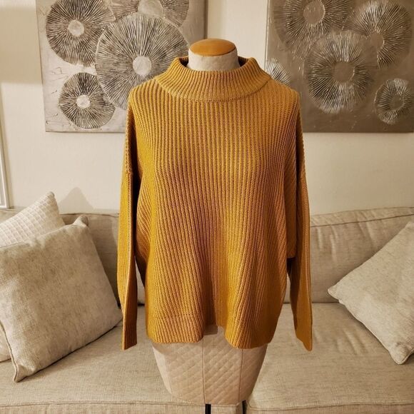 Topshop Mustard Knitted Funnel Neck Sweater Sz MP - Picture 3 of 11
